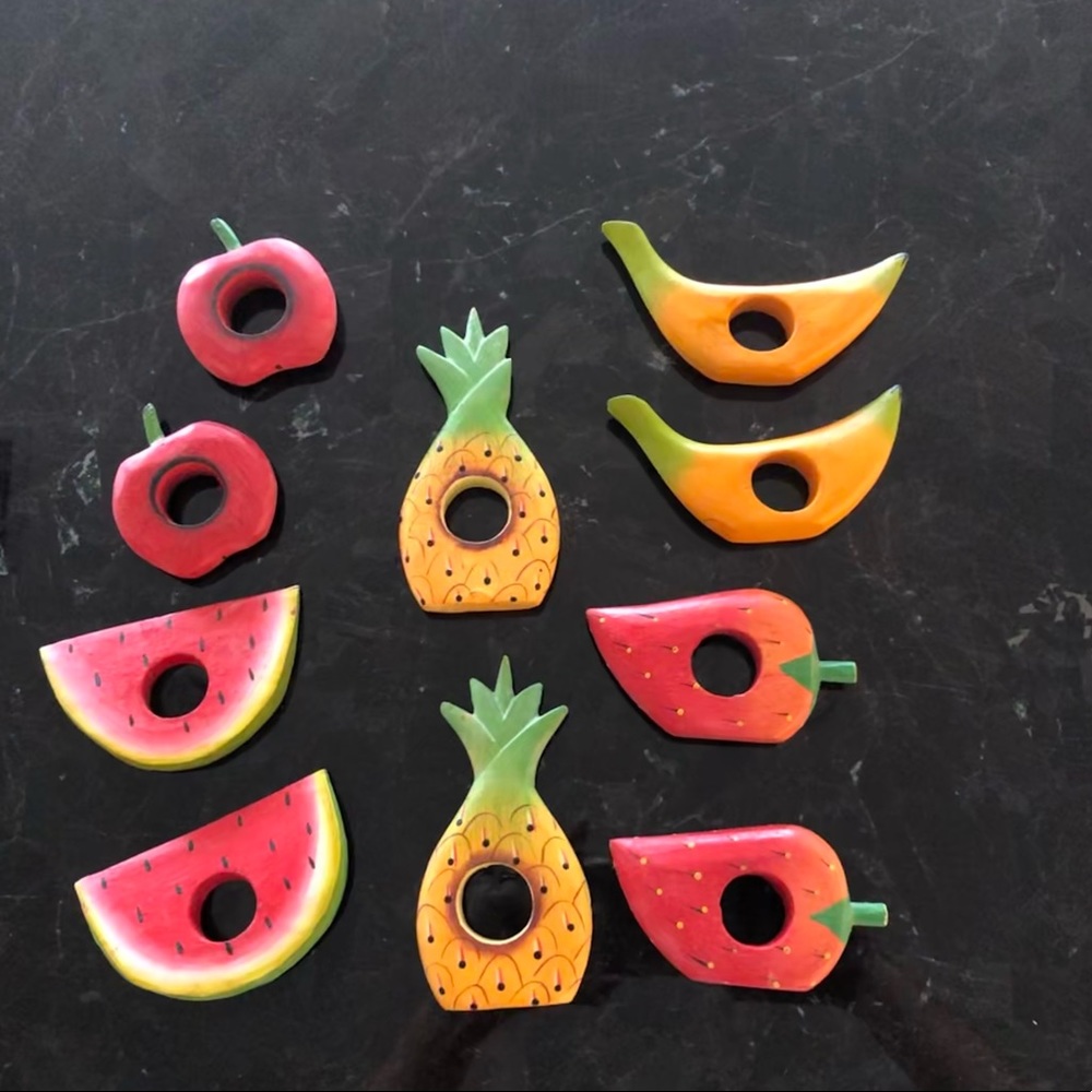 Set of 10 Painted fruit wooden napkin rings